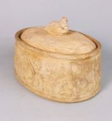 A Copeland cane ware pie dish and cover: of oval form the dish moulded with dead game,