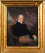 English School Circa 1800- A portrait of a gentleman in an interior:, three-quarter length seated,