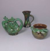 Three pieces of green glazed C.H.