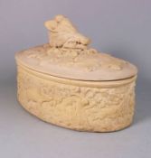 A George Skey cane ware pie dish, cover and liner: of oval form the dish modelled with pheasant,