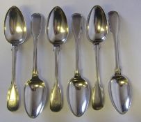 A set of six Victorian silver Fiddle and thread pattern dessert spoons, maker William Eaton, London,