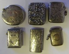 Six silver vesta cases: various makers and dates, total weight of silver 3.13ozs.