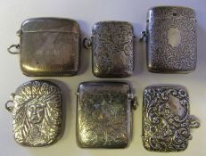 Six silver vesta cases, various makers and dates: total weight of silver 6.10ozs.