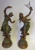 After louis Moreau, A pair of late 19th century French patinated spelter figures,