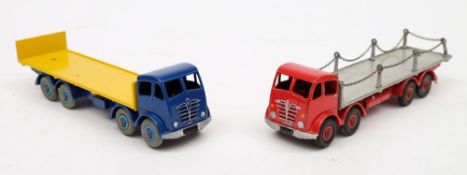 A restored/repainted Dinky 503 Foden flat truck with tailboard and a similar Dinky 505 Foden flat
