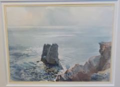 * Charles Knight [1901-1990]- Rock in a Silver Sea, North Cornwall:- signed watercolour,