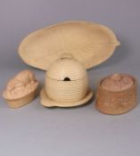 Three pieces of Wedgwood cane ware and one other: comprising a preserve pot and cover in the form
