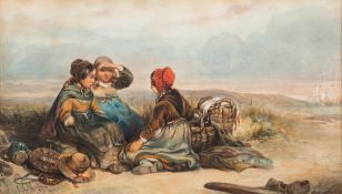 Manner of John Henry Mole [1814-1886]- Girls resting in sand dunes waiting for the return of the