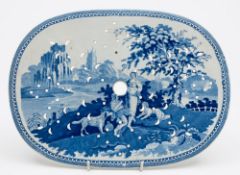 A Davenport and a Edward & George Phillips transfer decorated blue and white meat strainers: the
