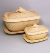 Two graduating cane ware pie dishes,