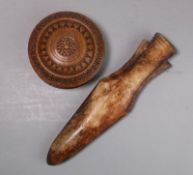 A Chinese archaic-style hardstone spear head: carved on each side with a taotie mask,
