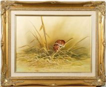 * Mike Nance [20th Century]- Harvest mice:- signed oil on board 29 x 39cm.