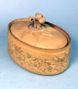 A Wilson cane ware pie dish and cover: of oval form the exterior of the dish moulded with