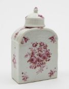 A Chinese Export teapoy and matched cover: painted in pink camaieu and iron red with floral sprays,