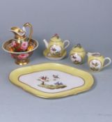 A Samson Paris porcelain miniature part tea set and a Paris jug and basin: the former comprising a