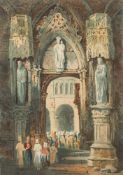 Circle of Henry Shaeffer [19th Century]- Cathedral Interior:- watercolour 44 x 31cm.