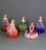 Five small Royal Doulton figures: Rose HN.1368, Marie HN.1370, Belle HN.