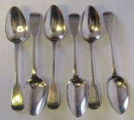 A set of six William IV silver fiddle pattern dessert spoons, maker James Beebe, London,