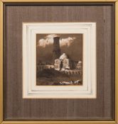 British School 19th Century- Italian tower and Roman ruins:- watercolour 10 x 9cm.