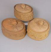 Three Wedgwood cane ware pie dishes,