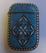 A continental silver and enamel vesta case: of rectangular outline, stamped 925, 4.5cm. 0.90ozs.