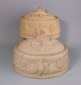 Two graduating cane ware pie dishes,