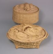 A Minton cane ware pie dish and cover and another almost certainly Minton: the former of oval form