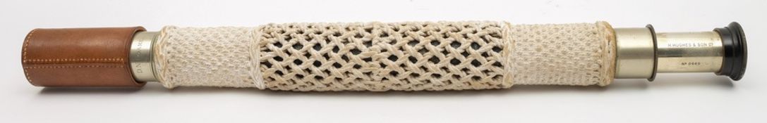 A single draw telescope by Hughes & Son Ltd, London:, number 8449 in a ropework decorated case,