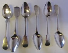 A set of six George IV provincial silver Fiddle pattern teaspoons, maker John Osment, Exeter,