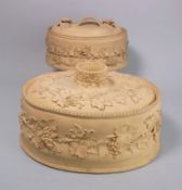 Two Wedgwood cane ware game pie dishes,
