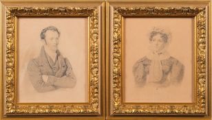 English School mid 19th Century- Portraits of a young man and a young woman:- two, both half-length,