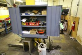 2-Door Steel Cabinet with Contents, Including Floor Jack New Rigid EC-210 Table Vice, Top Screw