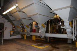 4-Section Bean Hopper System with Taper Bottoms, Vibox Feeders, Steel Constructed