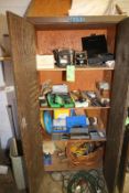2-Door Wooden Cabinet with Contents, Including GreenLee Tooling, Amperage Testers, LockOut