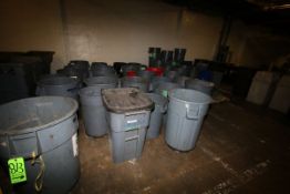 Lot of Assorted Waste Bins and Trash Cans, Made by Rubbermaid, Some trash Cans on Wheels, with (3)