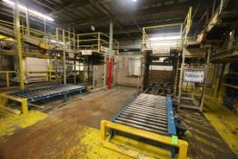 BULK BID-(2) PRODUCTION AUTOMATION INC. HIGH LEVEL CASE PALLETIZERS, MIMA COBRAXL STRETCH WRAPPER,