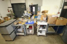 Assorted Miscellaneous Machine Parts, Pipe Brackets, Sanitary Fittings with Carts