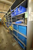 Contents of (11) Racks Only of Electrical Supplies including Hardware Bins with Resistors,