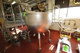 Aprox. 300 Gal. Hinged Lid S/S Portable Kettle with Baffle, Scrape Surface Agitator and Chain