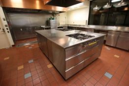 U.S. Range S/S Island with (1) 4-Burner Gas Stove, (1) 6-Burner Gas Stove, Small Single Bowl Sink,