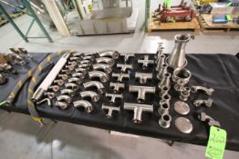 (59) Pcs. - Assorted Clamp Type Sanitary Grade Fittings and Hoses, Some Threaded includes: Elbows,