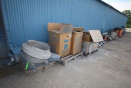 Assorted Carts, Foreman Desk, Rollers, Steel Ductwork, Pulley System, Transfer Hose, Light Fixtures,