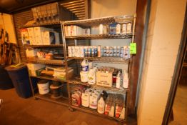 (2) Portable Cage Racks with Assorted Cleaners, Contact Cleaners, Antifreeze, Furniture Cleaner,