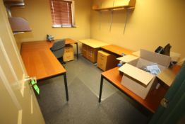 Contents of Office with (2) L-Shaped Desks, Chair, Table, (2) 3-Drawer File Cabinets (NOTE: Computer