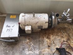 Cherry Burrell 15 HP Sanitary Centrifugal Pump, Model 2065, S/N 32343902, 1-1/2” Tri-Clamp x 2-1/2