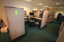 7-Station Office Partition System with (8) Arm Steno Chairs and (2) Side Chairs (NOTE: Computers &