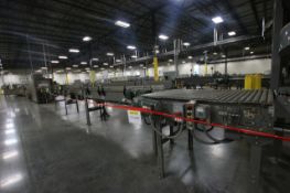 Alvey Case Conveyer, Roller and Belt, Approx 50' L, Approx Max 26