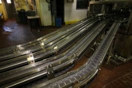 Aprox. 125 ft. 4-Lane into 2-Lane S/S Product Conveyor with Lane Divert, 3-1/4