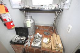 ClearVue, Tel Tru and Other Thermometers, 5 Gal. S/S Milk Can, Line Wrenches, S/S Caps, Reducers -