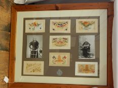 WWI silk postcards to include two military with a regiment badge of D J Farley RGA no.